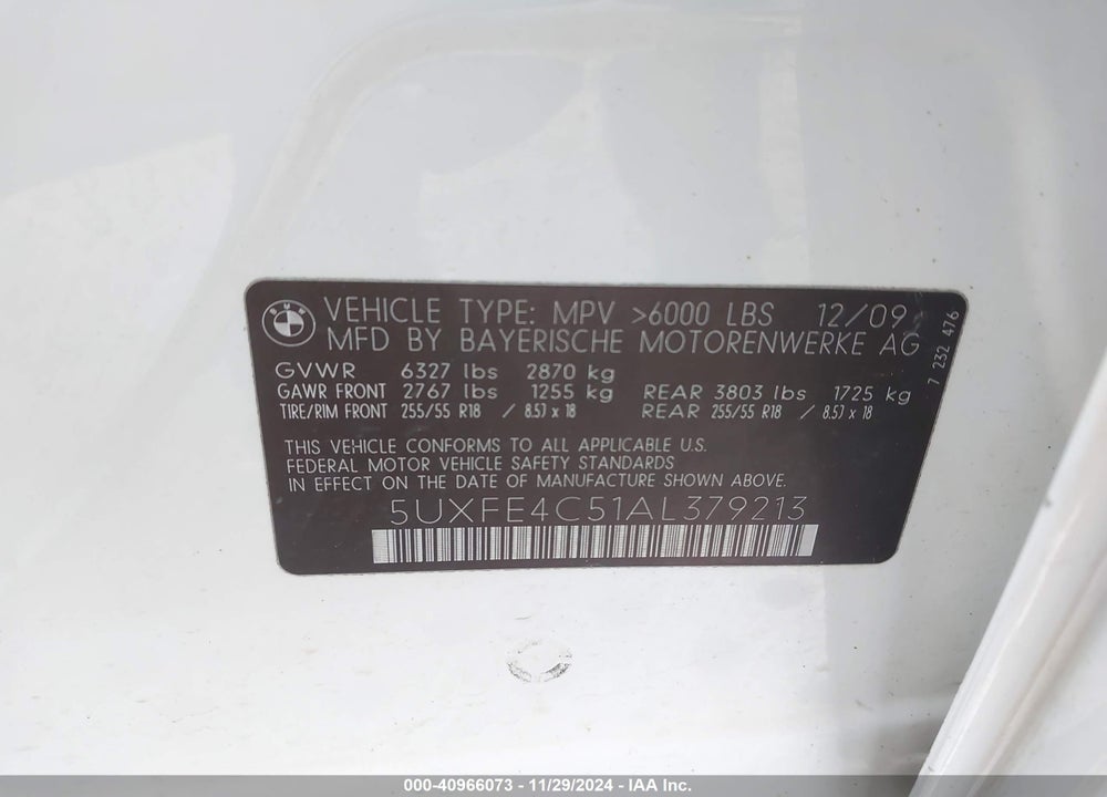 2010 BMW X5 XDRIVE30I VIN: 5UXFE4C51AL379213