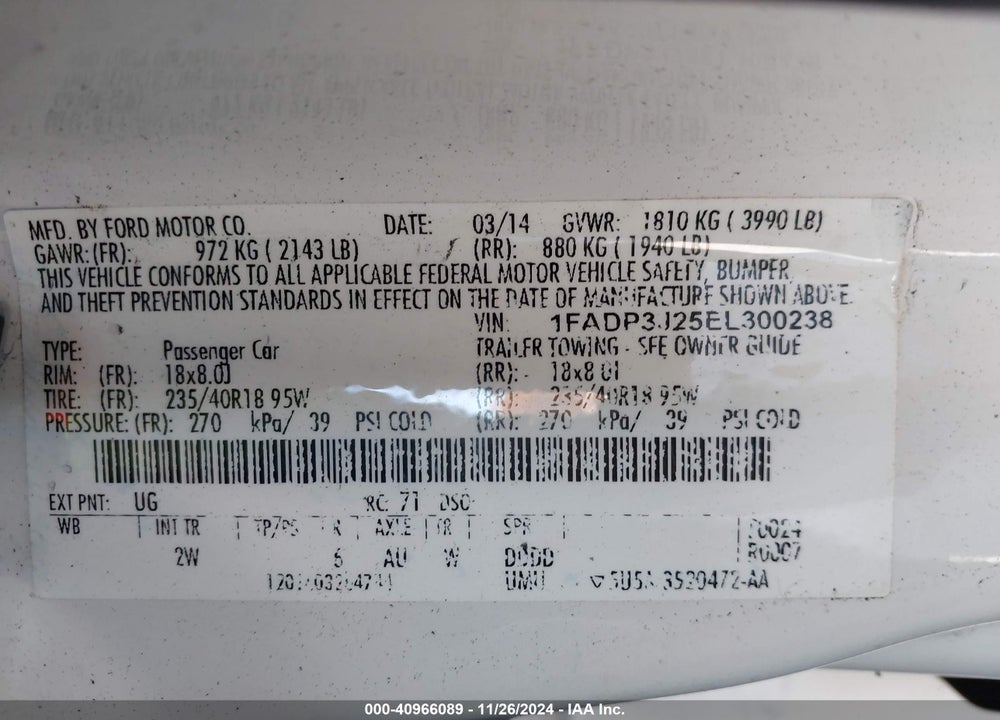 2014 FORD FOCUS TITANIUM VIN: 1FADP3J25EL300238