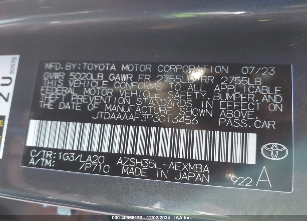 2023 TOYOTA CROWN LIMITED VIN: JTDAAAAF3P3013456