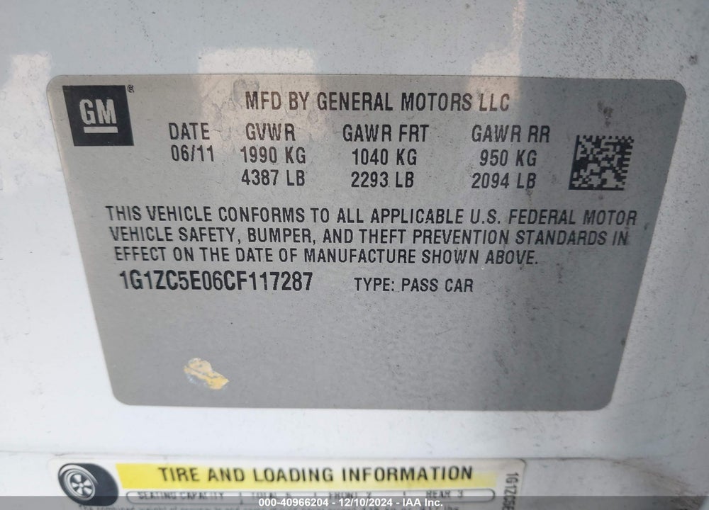 2012 CHEVROLET MALIBU 1LT VIN: 1G1ZC5E06CF117287