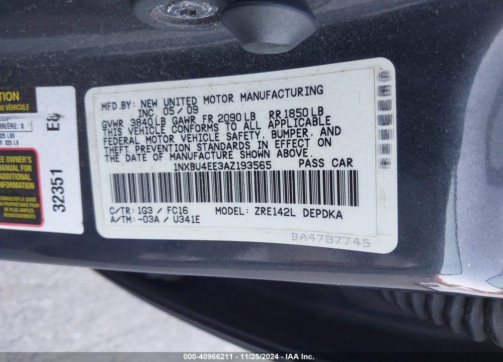 2010 TOYOTA COROLLA LE VIN: 1NXBU4EE3AZ193565