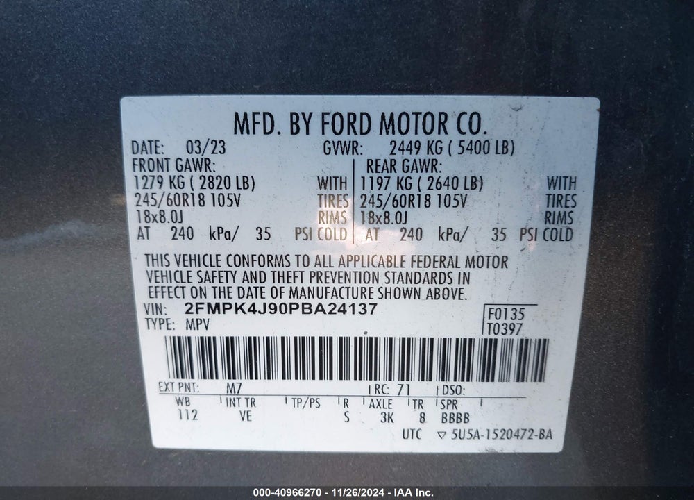 2023 FORD EDGE SEL VIN: 2FMPK4J90PBA24137