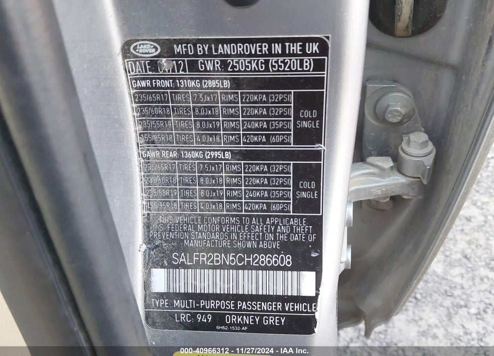 2012 LAND ROVER LR2 VIN: SALFR2BN5CH286608
