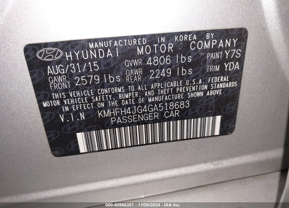2016 HYUNDAI AZERA LIMITED VIN: KMHFH4JG4GA518683