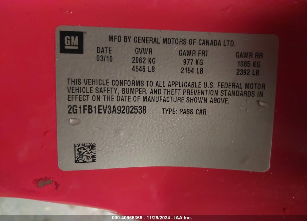2010 CHEVROLET CAMARO 1LT VIN: 2G1FB1EV3A9202538