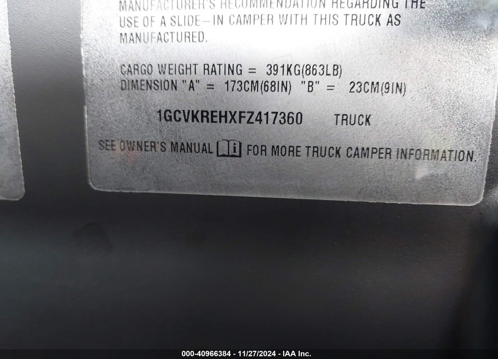 2015 CHEVROLET SILVERADO 1500 VIN: 1GCVKREHXFZ417360