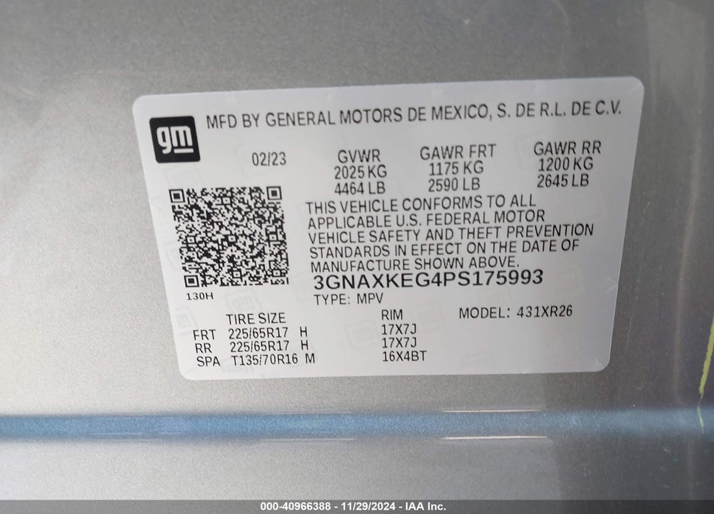 2023 CHEVROLET EQUINOX FWD LT VIN: 3GNAXKEG4PS175993