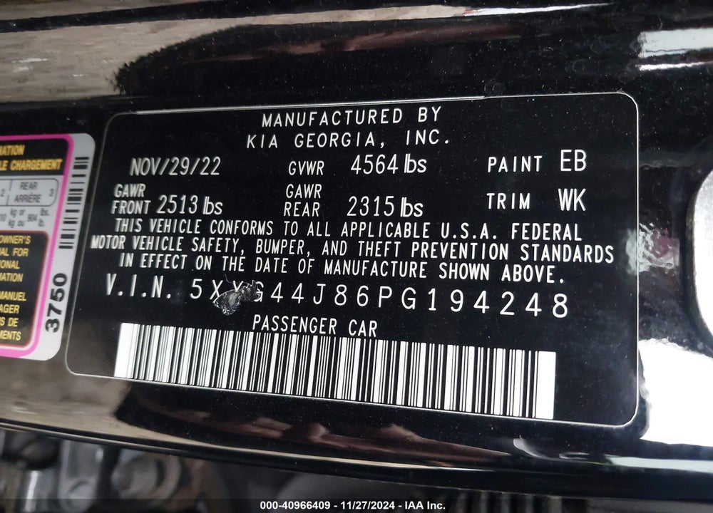 2023 KIA K5 VIN: 5XXG44J86PG194248