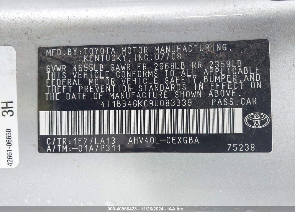 2009 TOYOTA CAMRY HYBRID VIN: 4T1BB46K69U083339