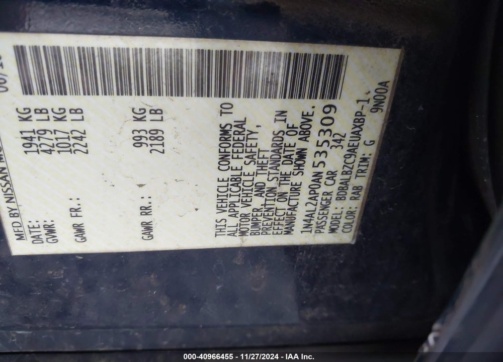 2010 NISSAN ALTIMA 2.5 S VIN: 1N4AL2AP0AN535309
