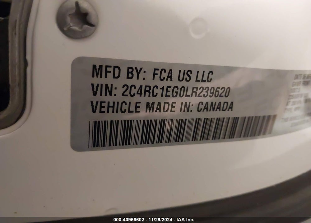 2020 CHRYSLER PACIFICA TOURING L PLUS VIN: 2C4RC1EG0LR239620
