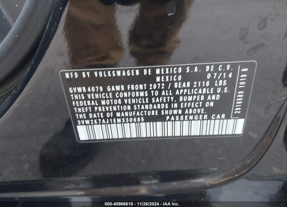 2014 VOLKSWAGEN JETTA 2.0L S VIN: 3VW2K7AJ1EM330685