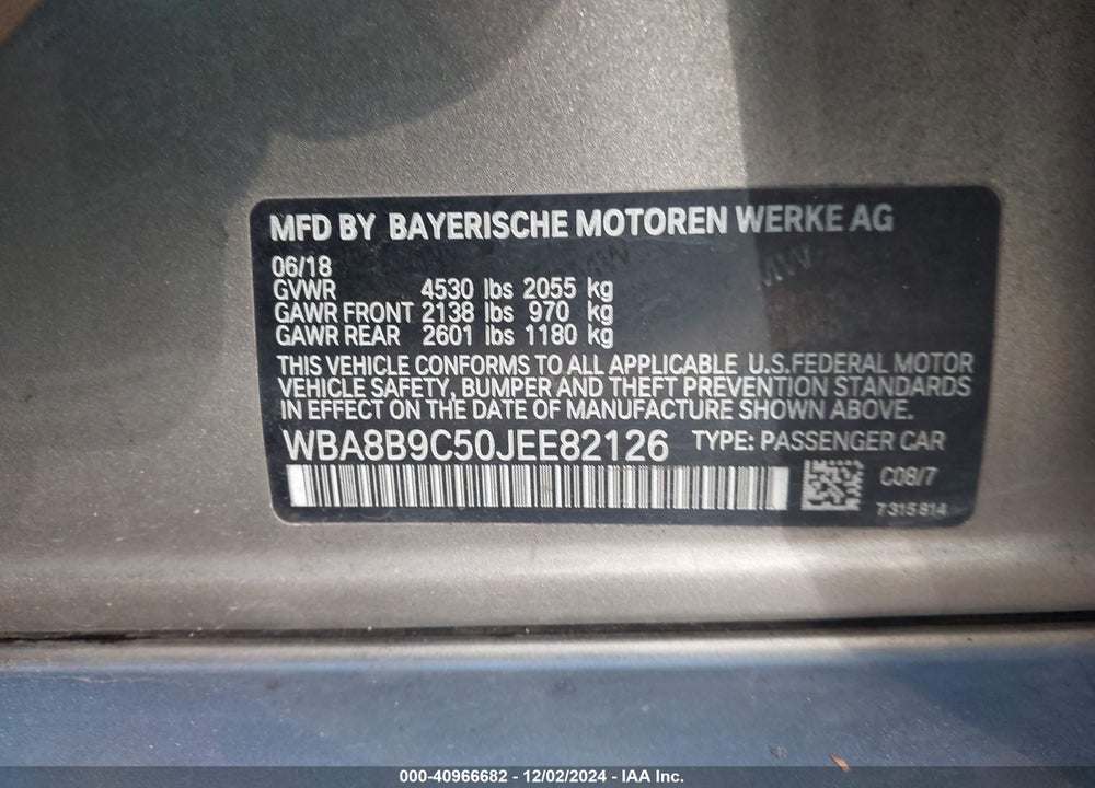 2018 BMW 330I VIN: WBA8B9C50JEE82126