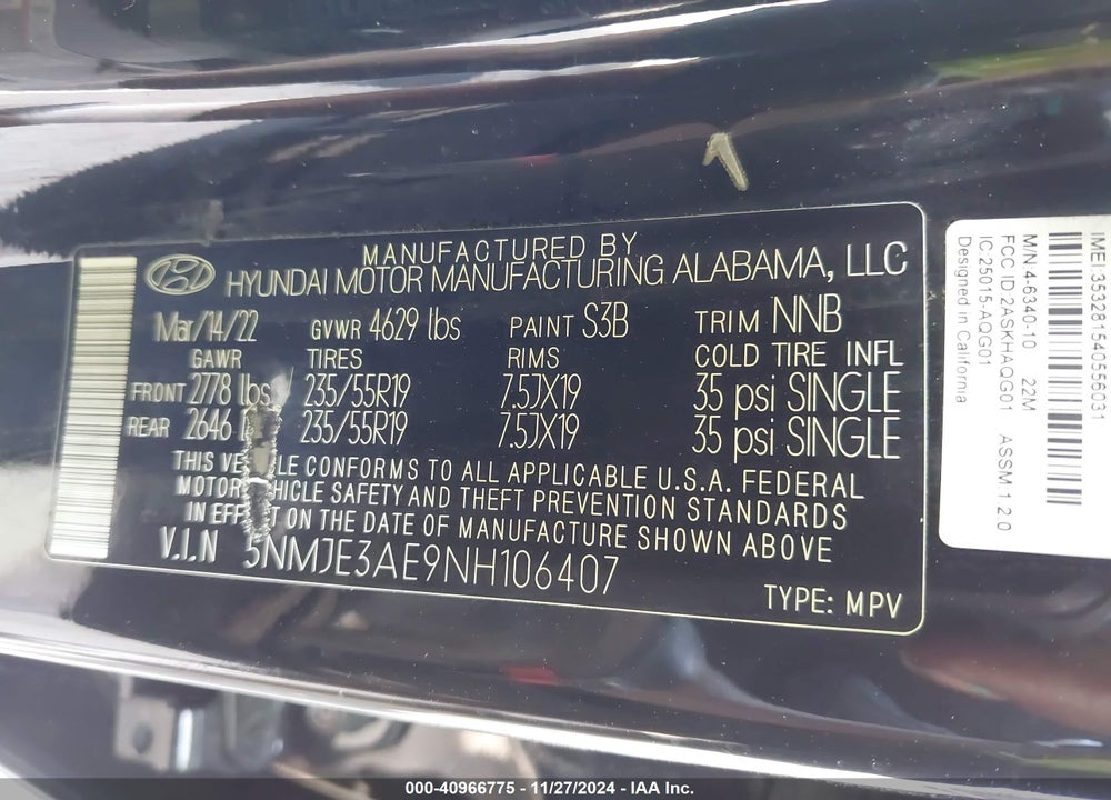 2022 HYUNDAI TUCSON LIMITED VIN: 5NMJE3AE9NH106407