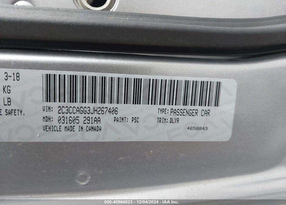 2018 CHRYSLER 300 VIN: 2C3CCAGG3JH267406