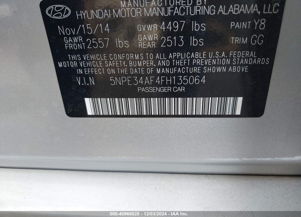 2015 HYUNDAI SONATA SPORT VIN: 5NPE34AF4FH135064