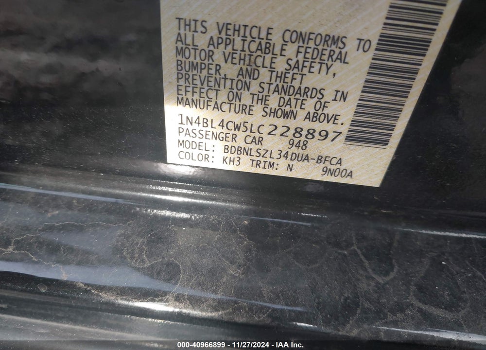 2020 NISSAN ALTIMA SR INTELLIGENT AWD VIN: 1N4BL4CW5LC228897