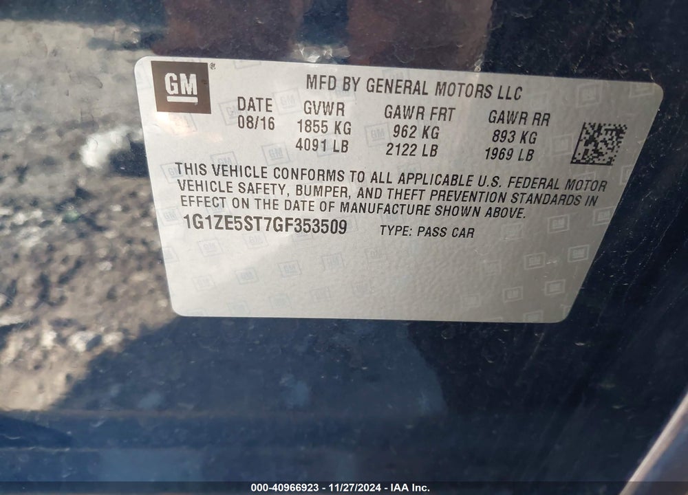 2016 CHEVROLET MALIBU 1LT VIN: 1G1ZE5ST7GF353509