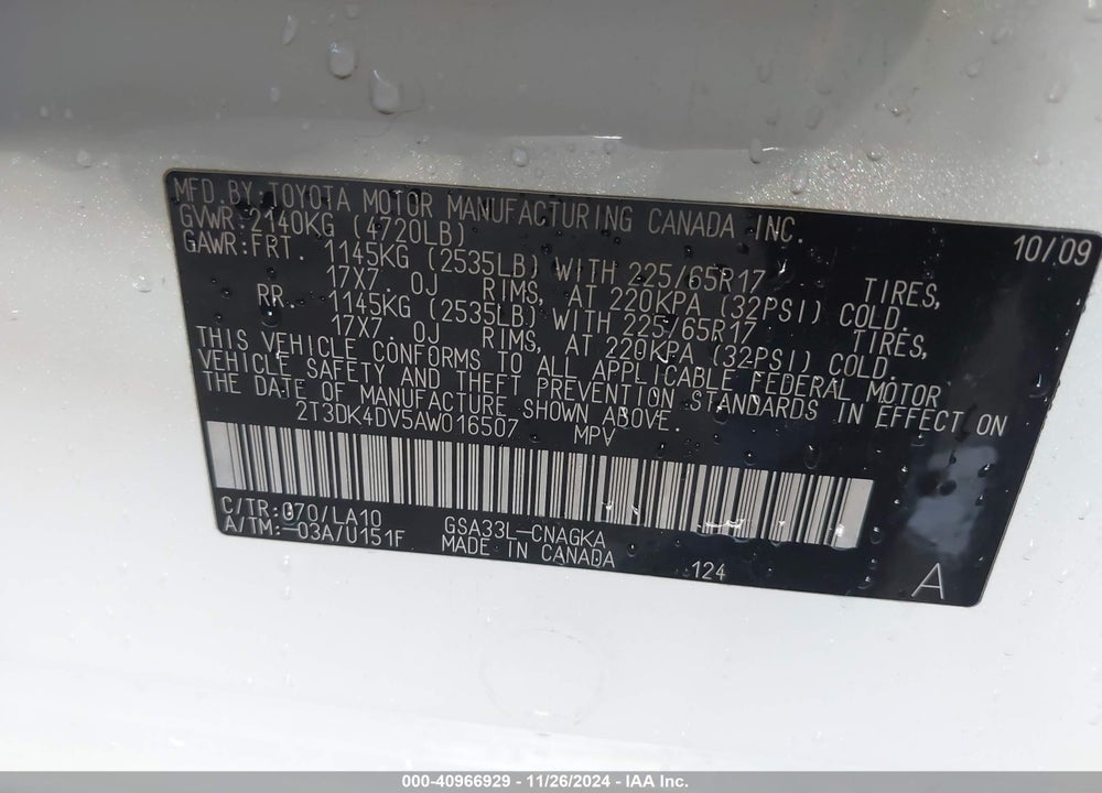 2010 TOYOTA RAV4 LIMITED VIN: 2T3DK4DV5AW016507