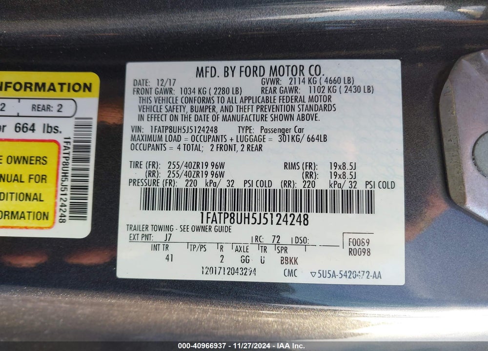 2018 FORD MUSTANG ECOBOOST PREMIUM VIN: 1FATP8UH5J5124248