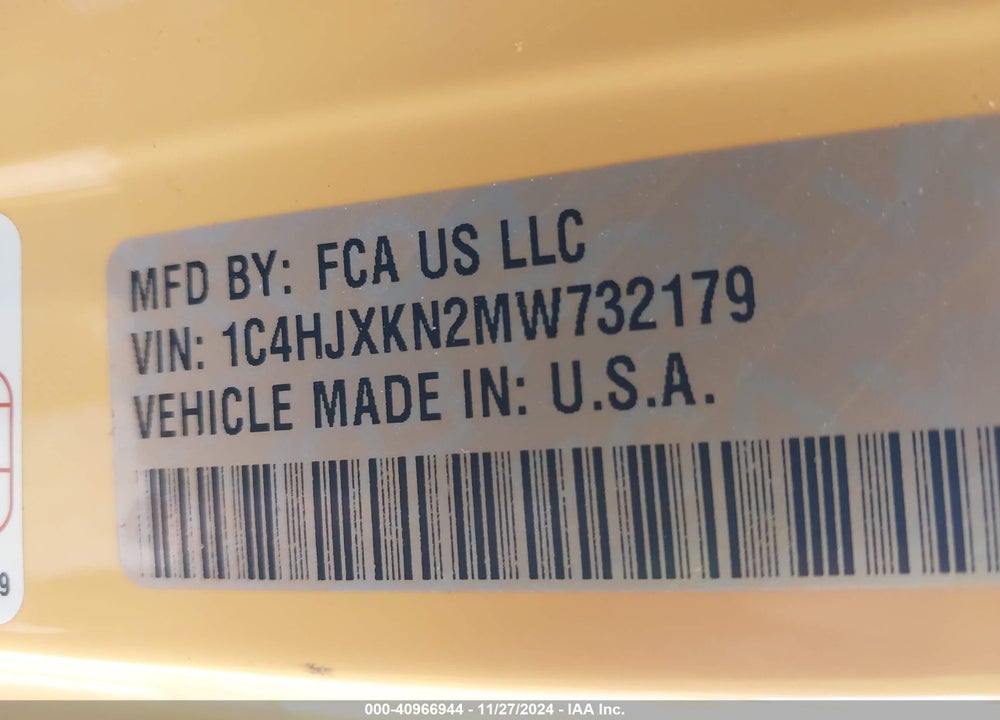 2021 JEEP WRANGLER UNLIMITED SPORT RHD 4X4 VIN: 1C4HJXKN2MW732179