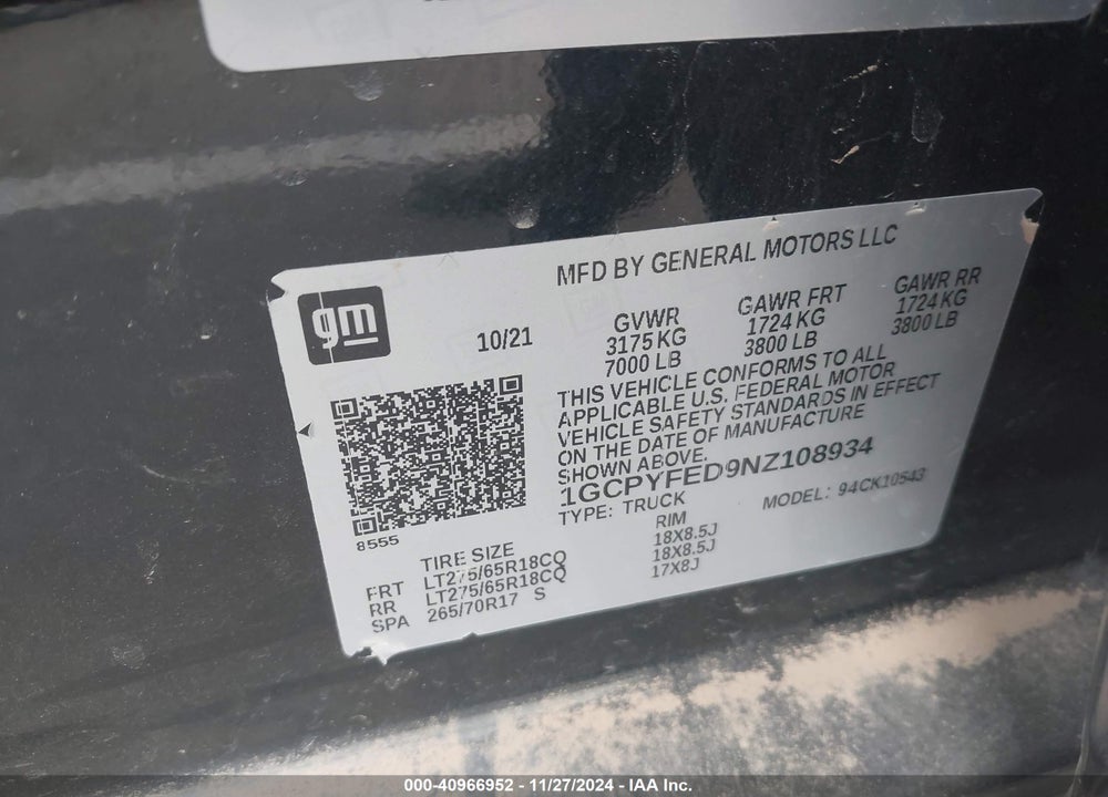 2022 CHEVROLET SILVERADO 1500 LTD VIN: 1GCPYFED9NZ108934