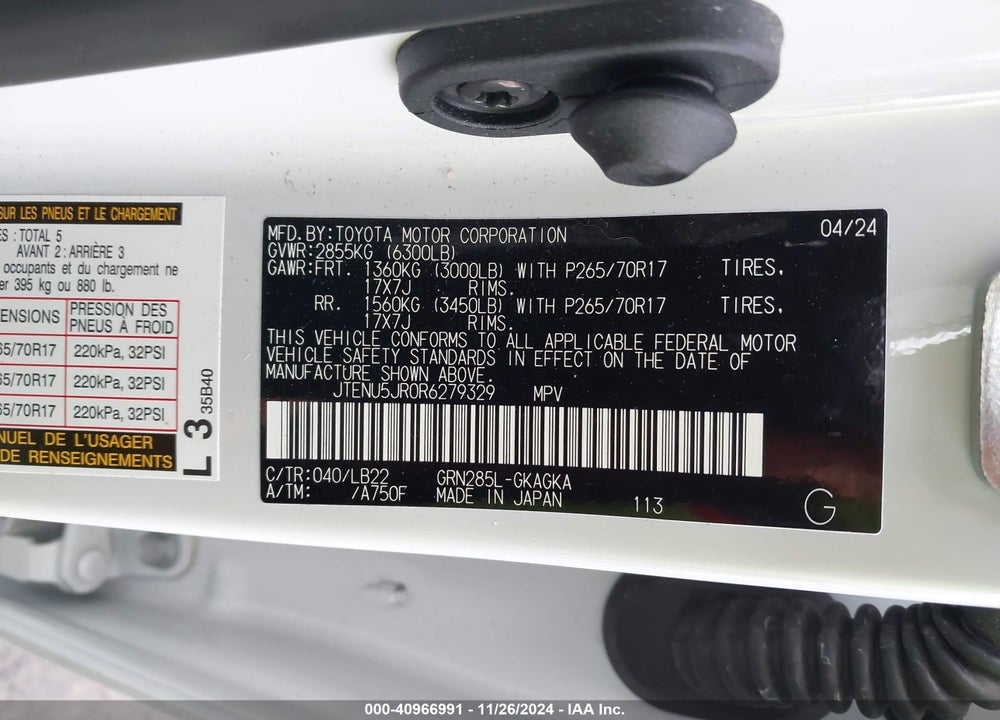 2024 TOYOTA 4RUNNER SR5 PREMIUM VIN: JTENU5JR0R6279329