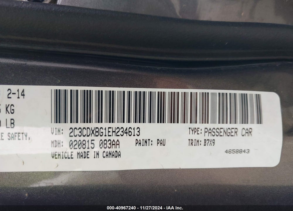 2014 DODGE CHARGER SE VIN: 2C3CDXBG1EH234613