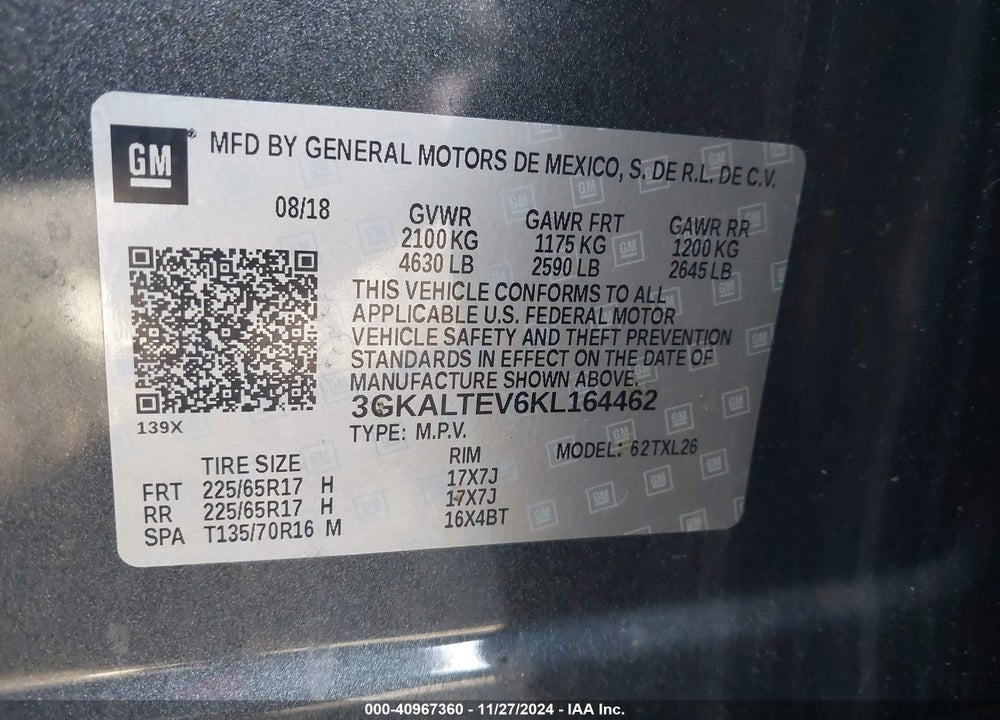 2019 GMC TERRAIN SLE VIN: 3GKALTEV6KL164462