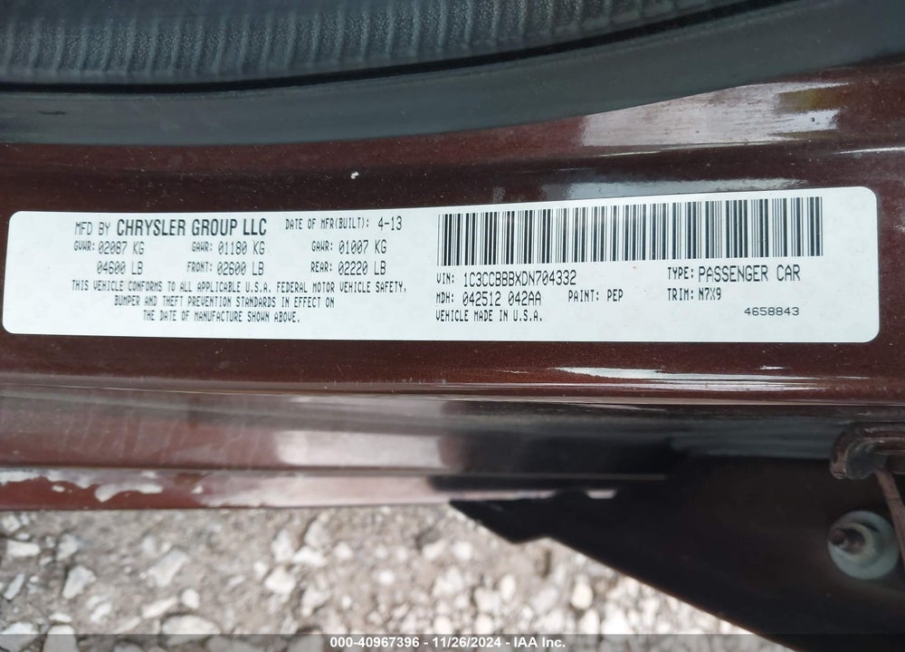 2013 CHRYSLER 200 TOURING VIN: 1C3CCBBBXDN704332