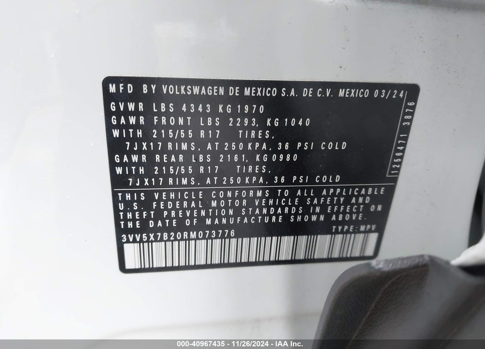 2024 VOLKSWAGEN TAOS VIN: 3VV5X7B20RM073776
