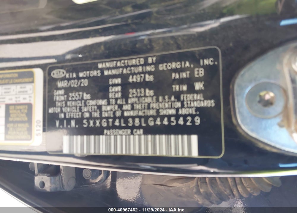 2020 KIA OPTIMA VIN: 5XXGT4L38LG445429