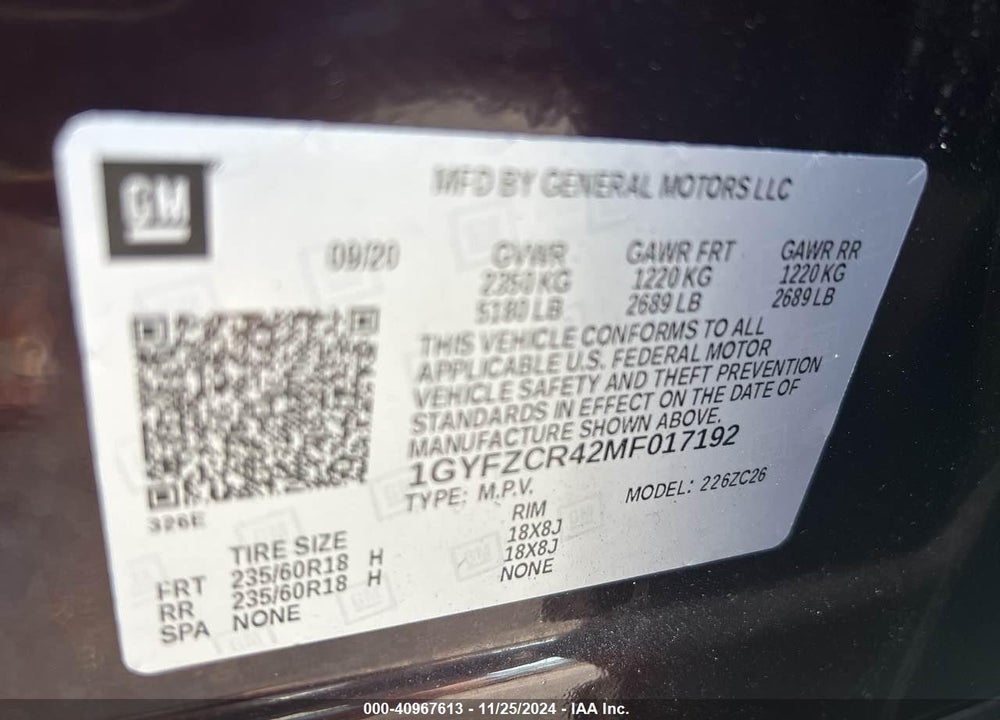 2021 CADILLAC XT4 FWD PREMIUM LUXURY VIN: 1GYFZCR42MF017192