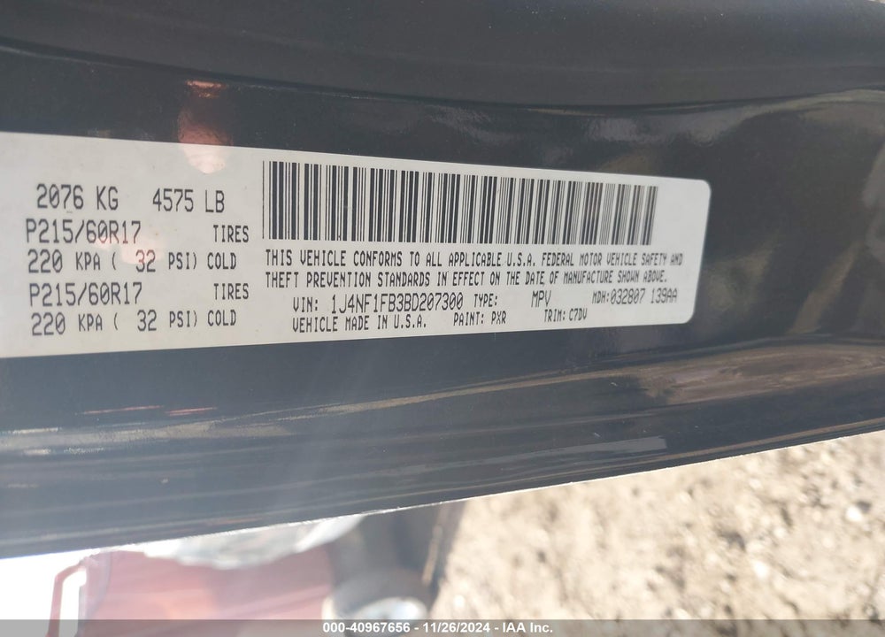 2011 JEEP COMPASS VIN: 1J4NF1FB3BD207300
