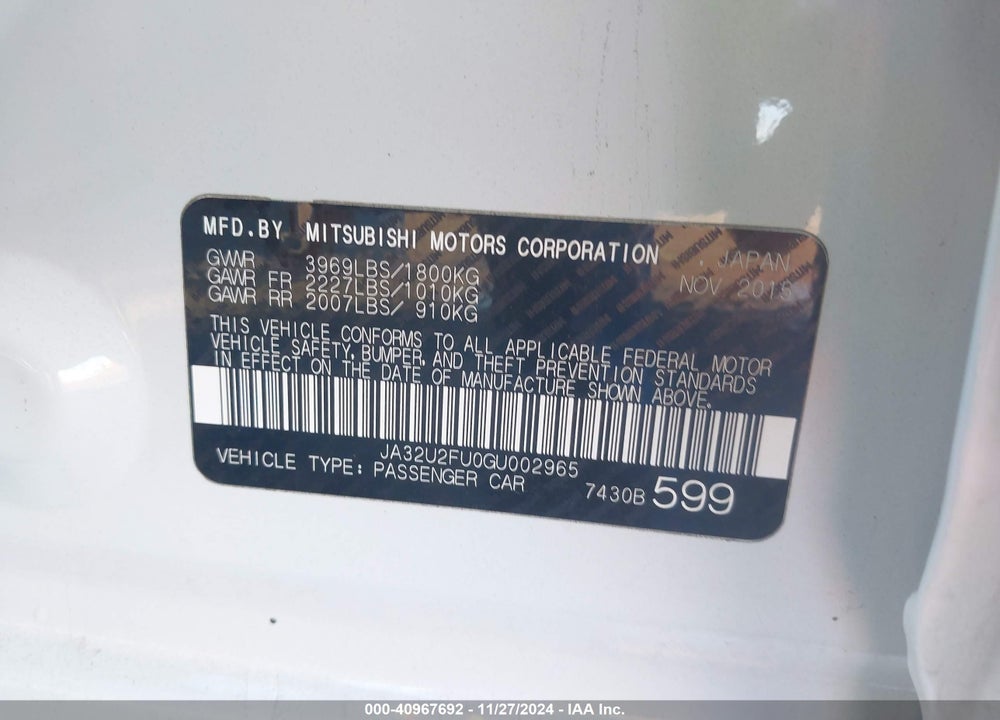 2016 MITSUBISHI LANCER ES VIN: JA32U2FU0GU002965