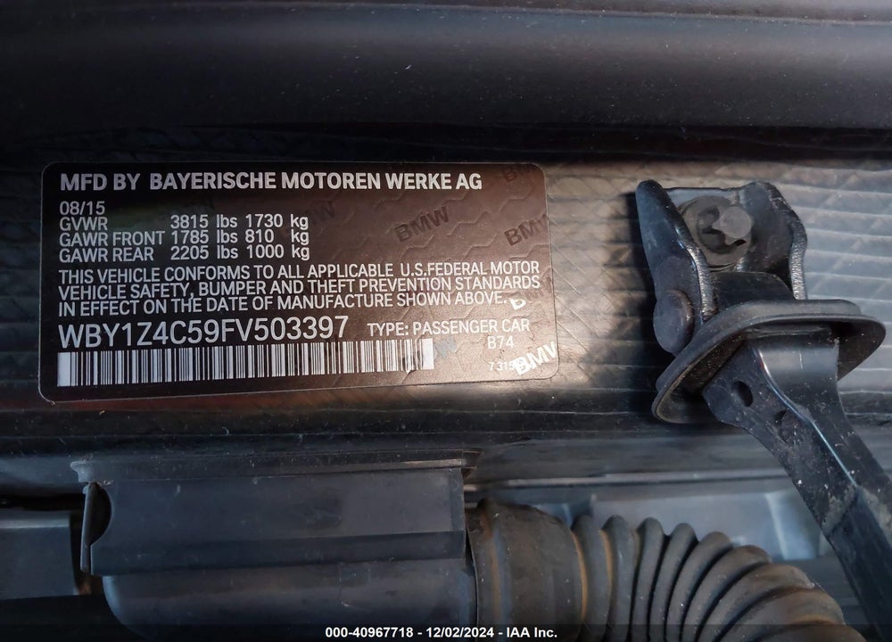 2015 BMW I3 BASE W/RANGE EXTENDER VIN: WBY1Z4C59FV503397