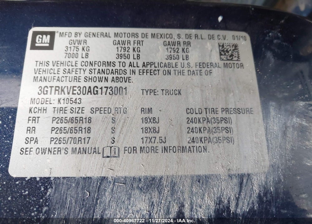 2010 GMC SIERRA 1500 SLE VIN: 3GTRKVE30AG173001