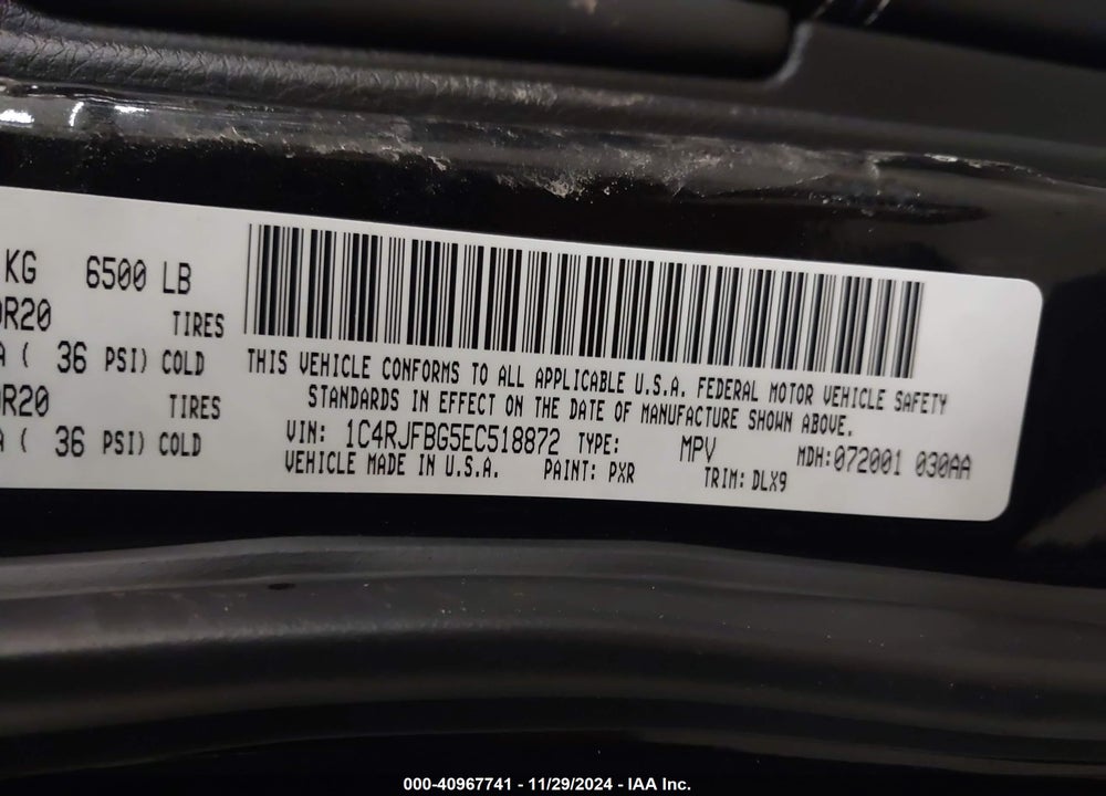 2014 JEEP GRAND CHEROKEE LIMITED VIN: 1C4RJFBG5EC518872