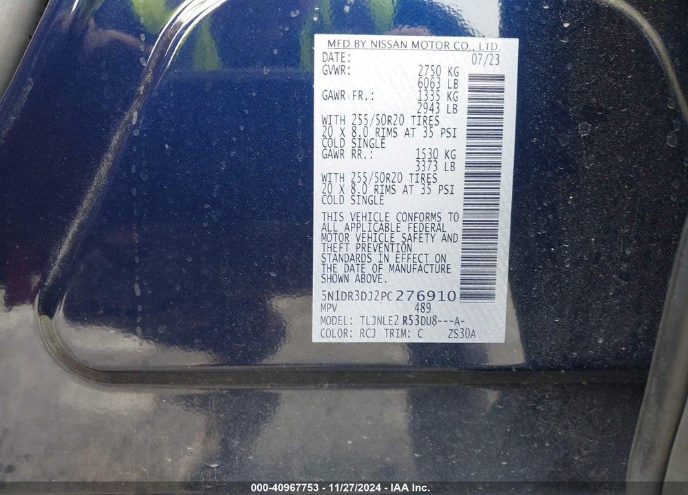 2023 NISSAN PATHFINDER PLATINUM 4WD VIN: 5N1DR3DJ2PC276910