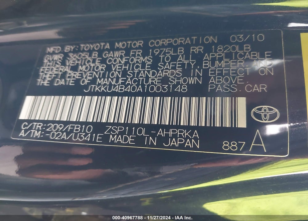 2010 SCION XD VIN: JTKKU4B40A1003148