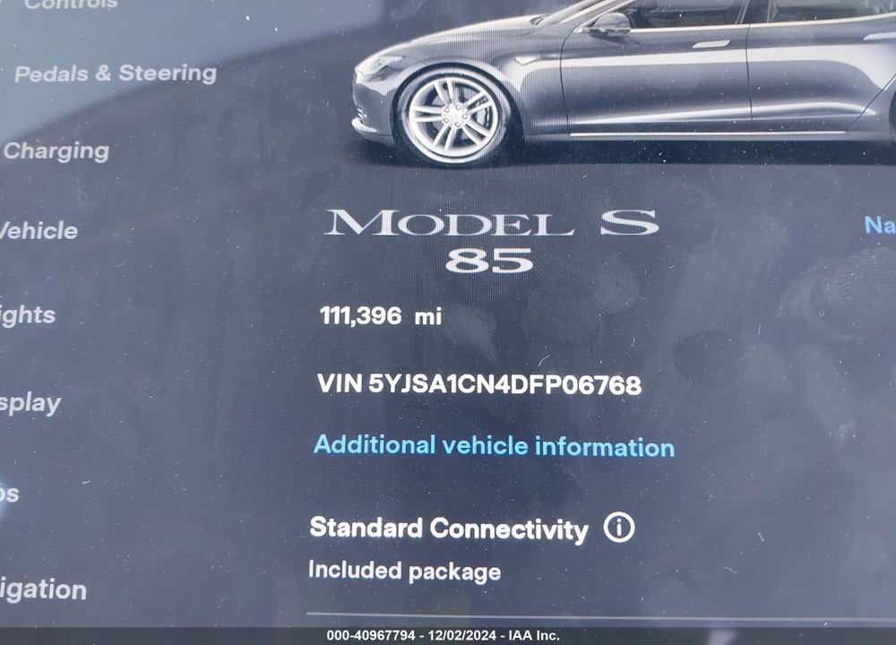2013 TESLA MODEL S VIN: 5YJSA1CN4DFP06768