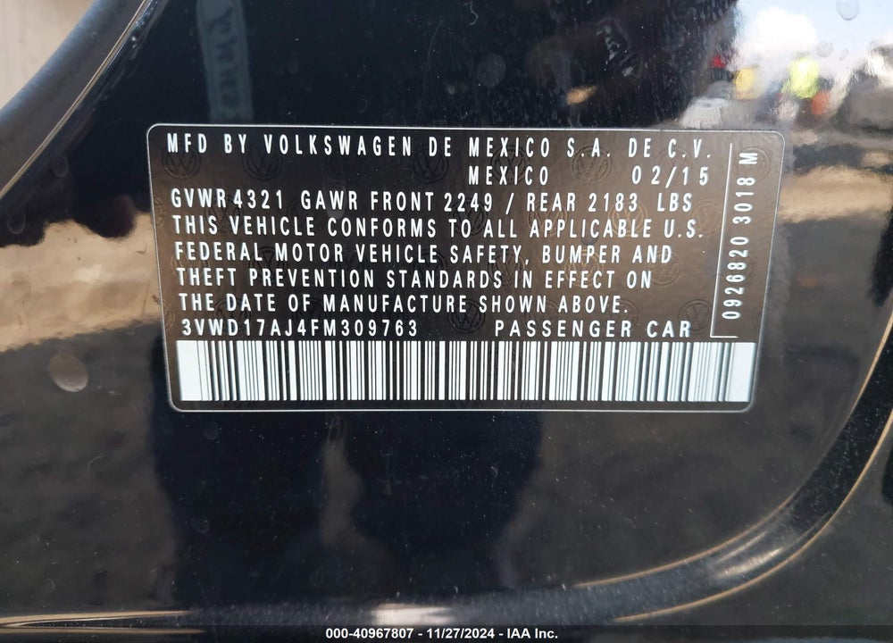 2015 VOLKSWAGEN JETTA 1.8T SE VIN: 3VWD17AJ4FM309763