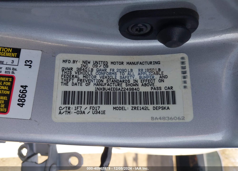 2010 TOYOTA COROLLA S VIN: 1NXBU4EE6AZ249840