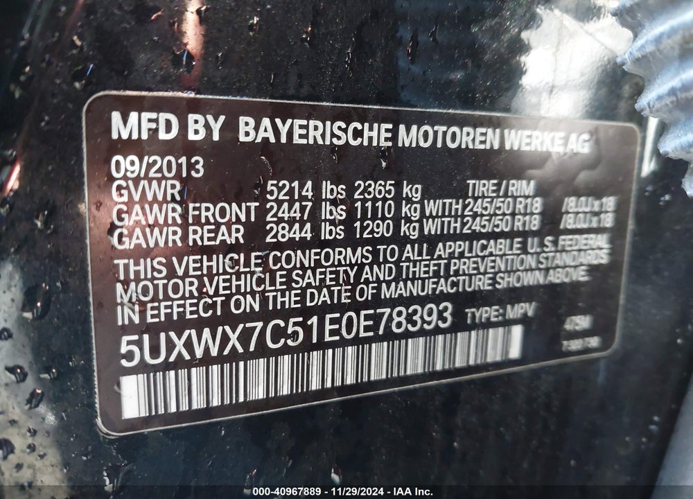2014 BMW X3 XDRIVE35I VIN: 5UXWX7C51E0E78393