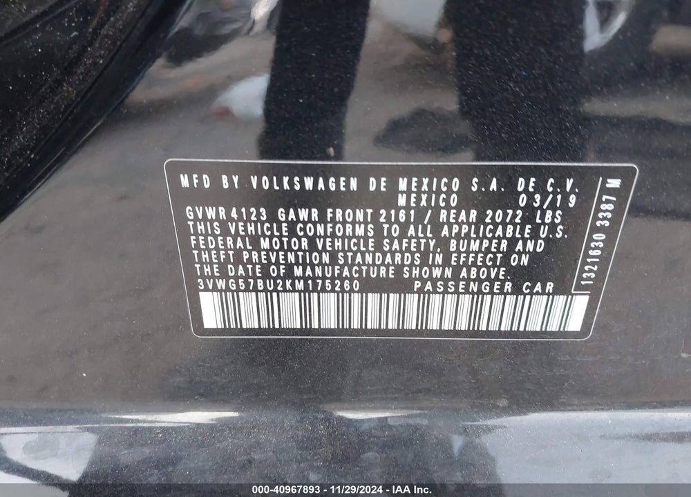 2019 VOLKSWAGEN JETTA VIN: 3VWG57BU2KM175260