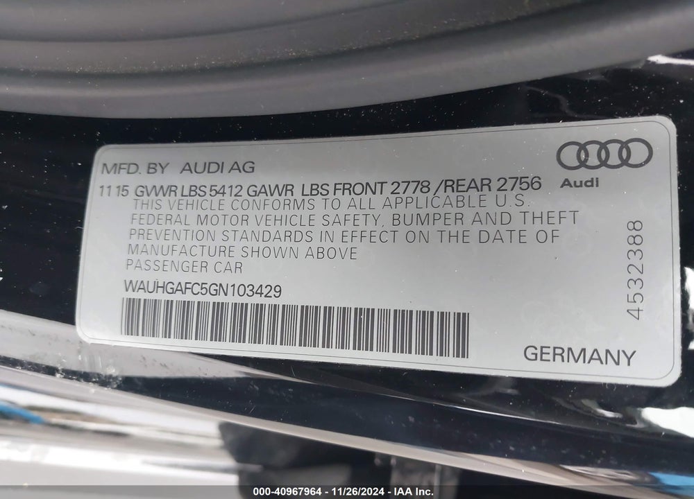 2016 AUDI A6 3.0T PREMIUM PLUS VIN: WAUHGAFC5GN103429
