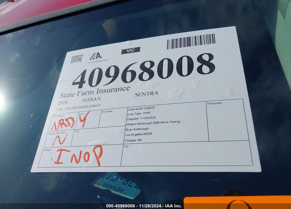 2018 NISSAN SENTRA VIN: 3N1AB7AP4JL654414