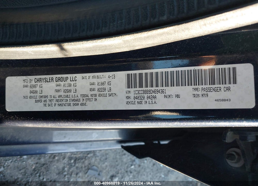 2013 CHRYSLER 200 TOURING VIN: 1C3CCBBB9DN694361