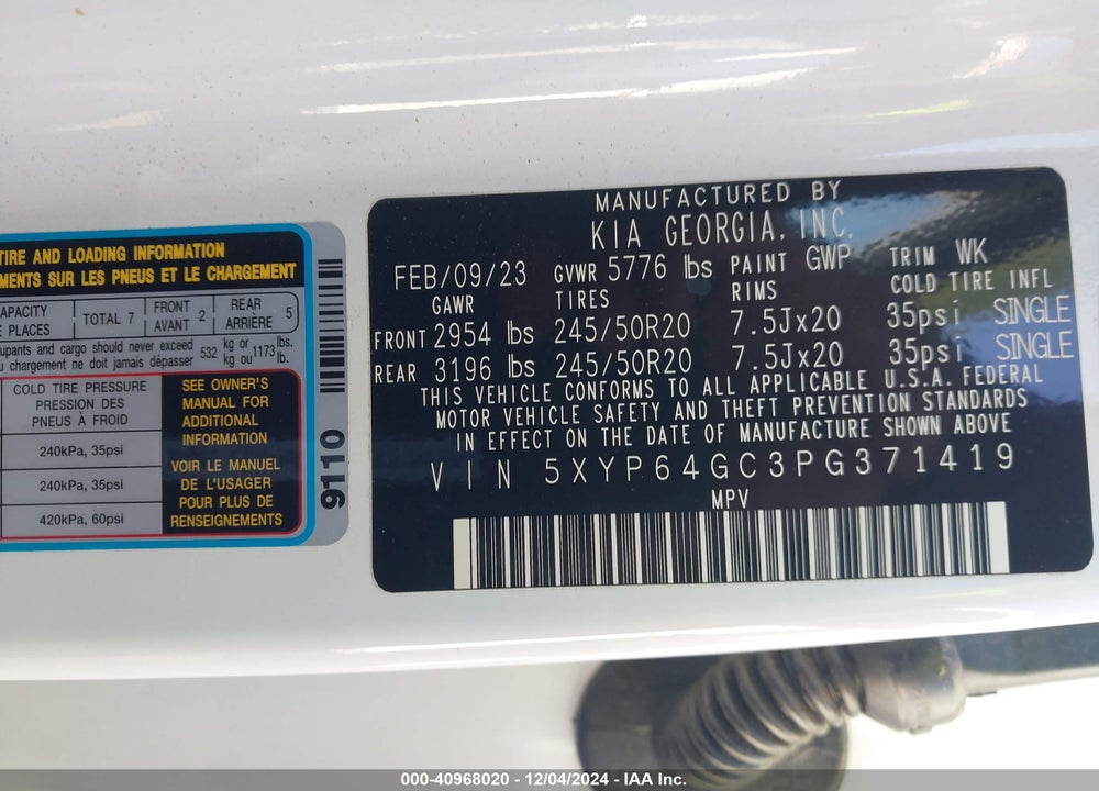 2023 KIA TELLURIDE S VIN: 5XYP64GC3PG371419