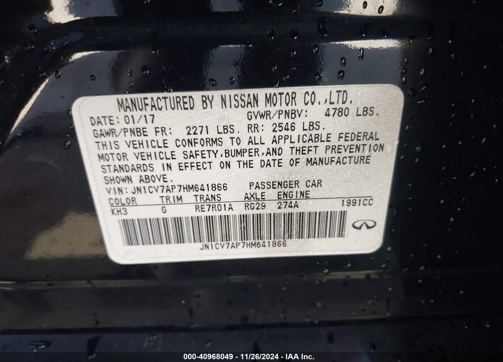 2017 INFINITI Q50 2.0T BASE VIN: JN1CV7AP7HM641866